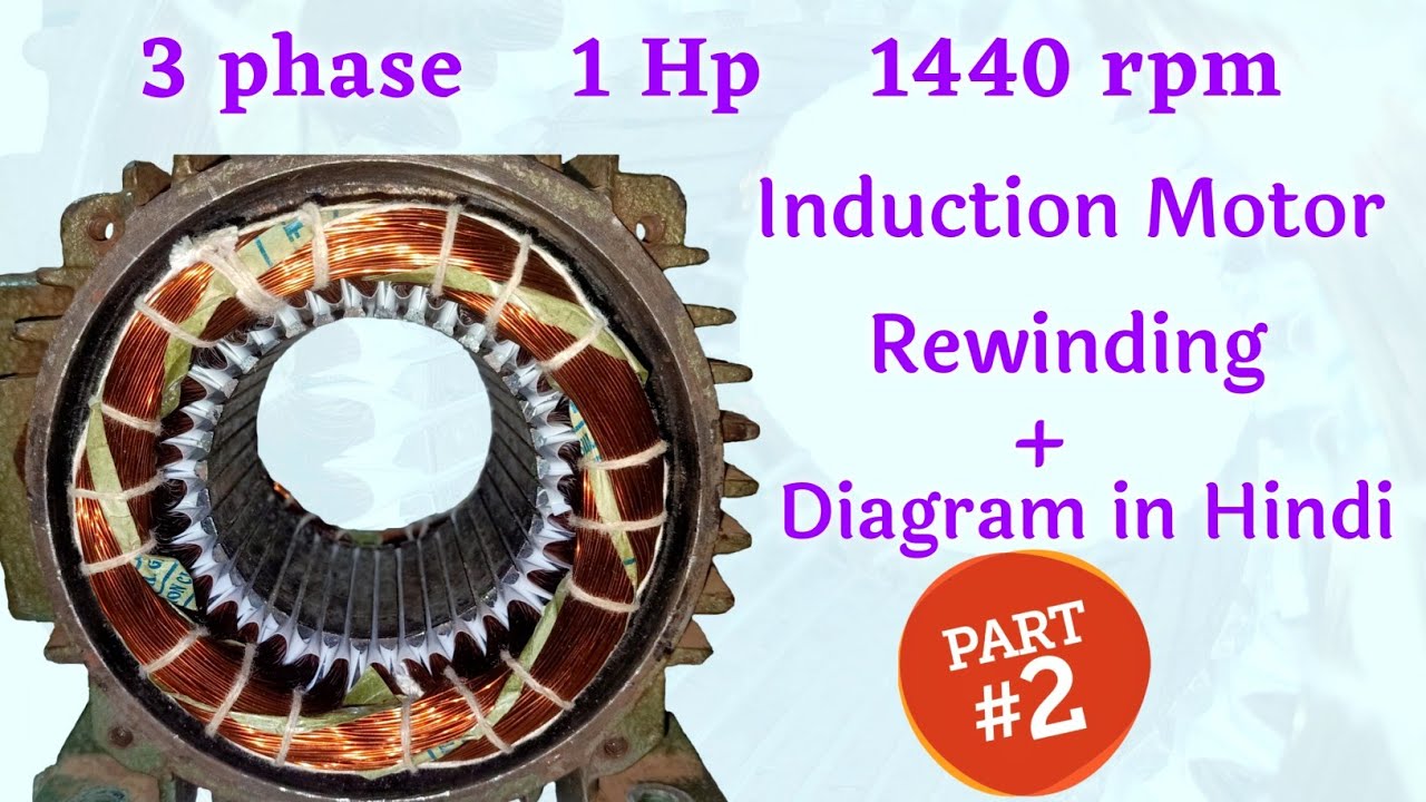 3 phase 1 hp 1440 rpm induction motor rewinding + diagram in Hindi Part - 2
