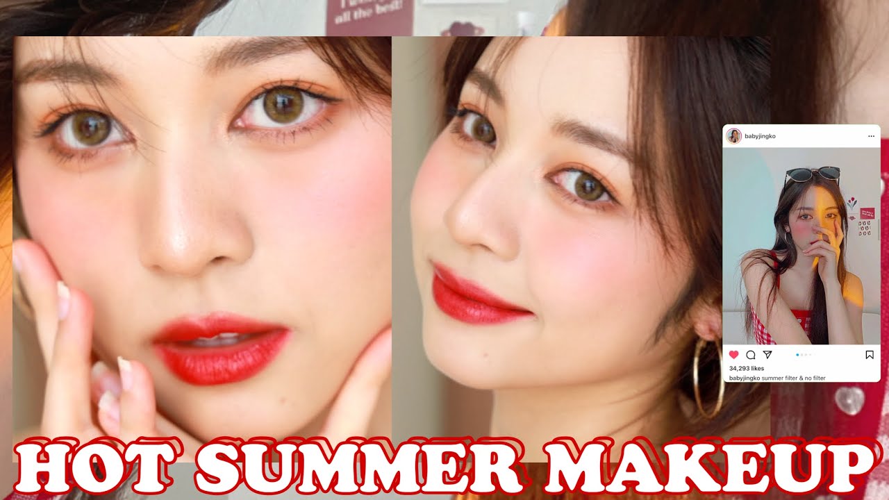 🌶HOT SUMMER MAKEUP ลุคหน้าร้อนโทนแดงฮอตๆหมื่นไลค์ เมคอัพถูกและดีราคาไม่ถึง 500 บาท! | Babyjingko