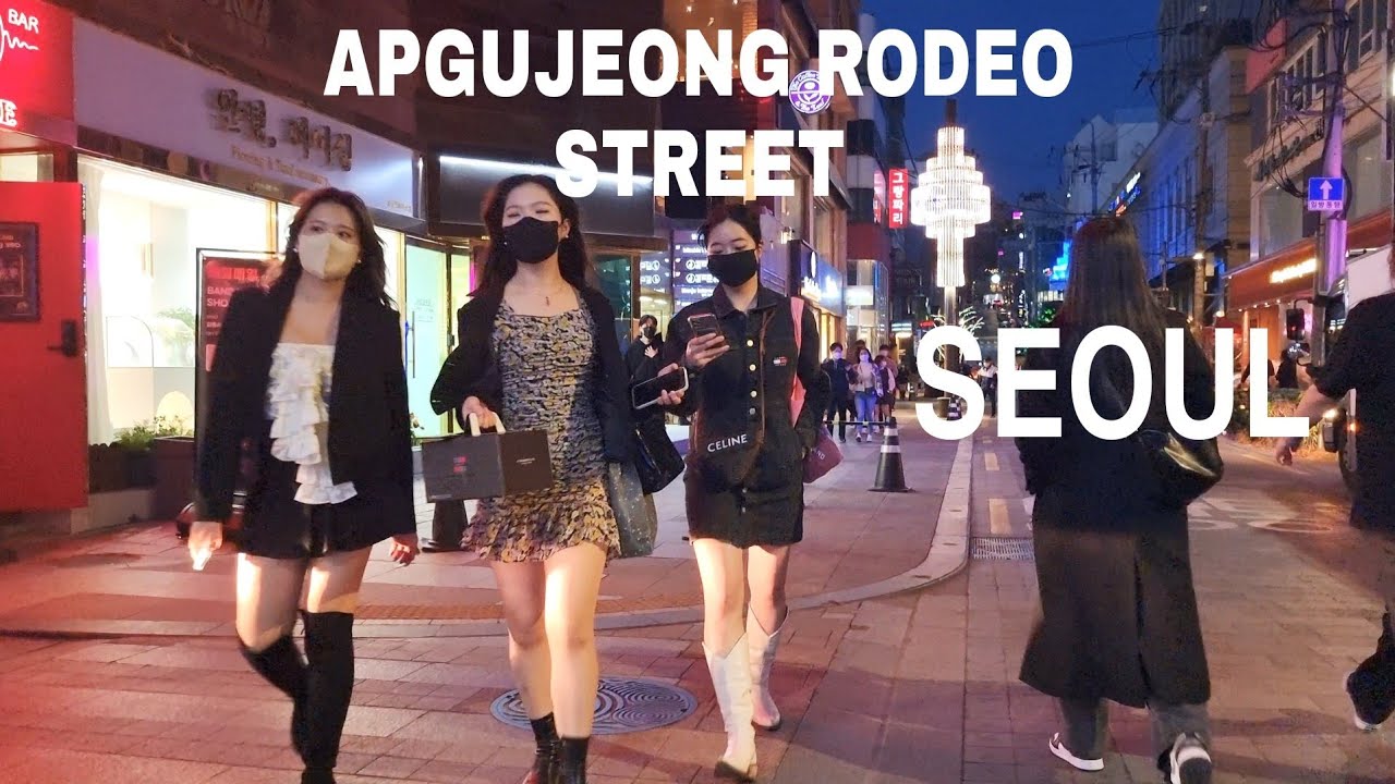 [4K] Seoul walking-evening in apgujeong rodeo street cafe bar street ,seoul south korea tour