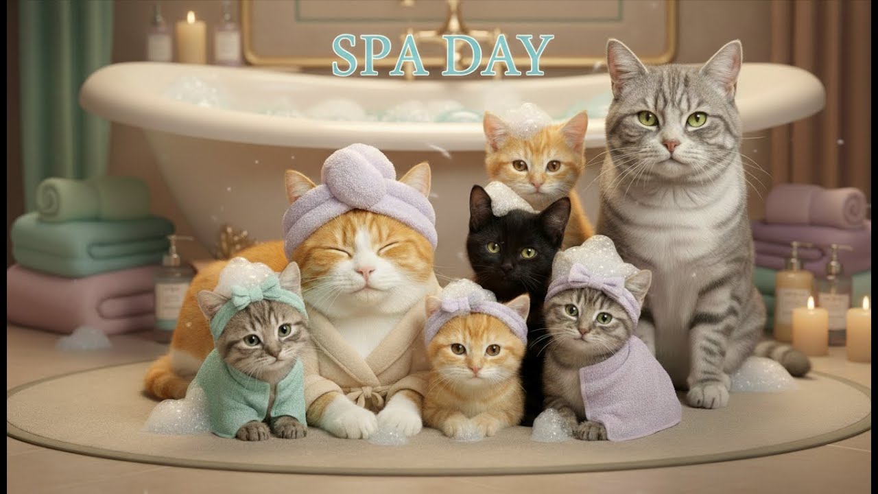 Mama Cat Takes Her Kittens to a Spa | Cute Farm Kitten Relaxing Story