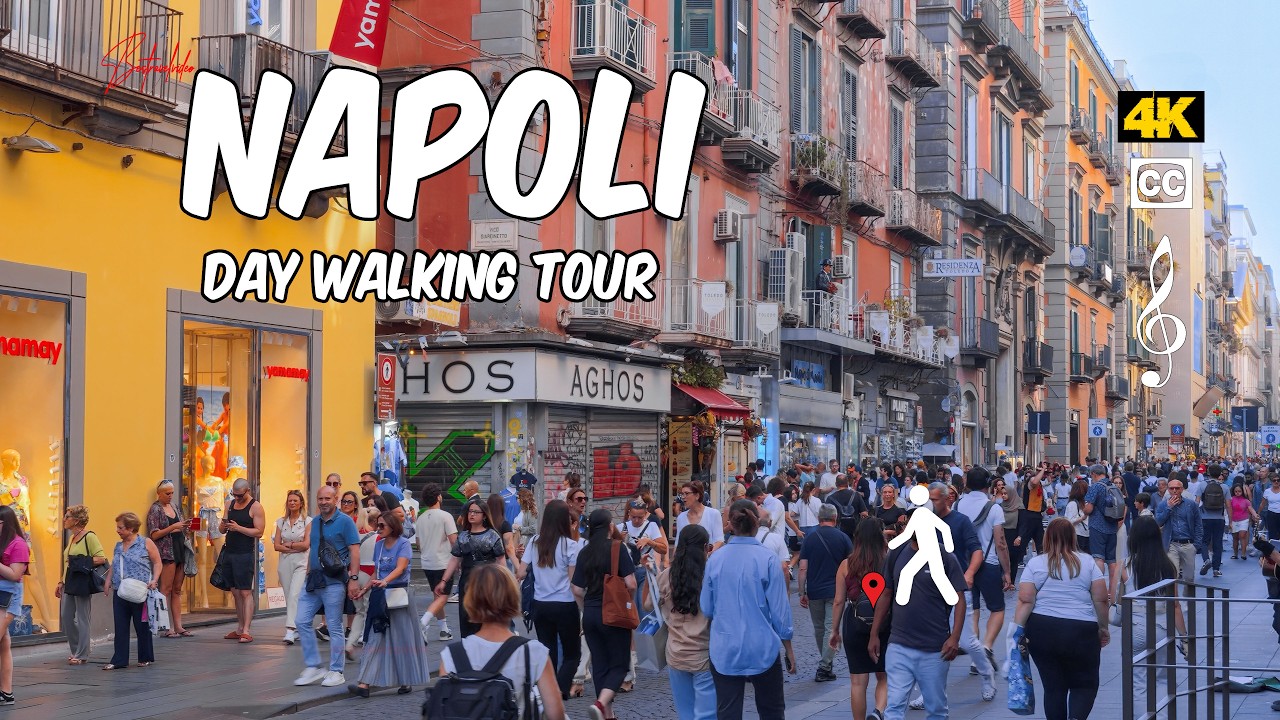 Naples Italy 🇮🇹 Day Walking Tour Guide 4K - captions & music