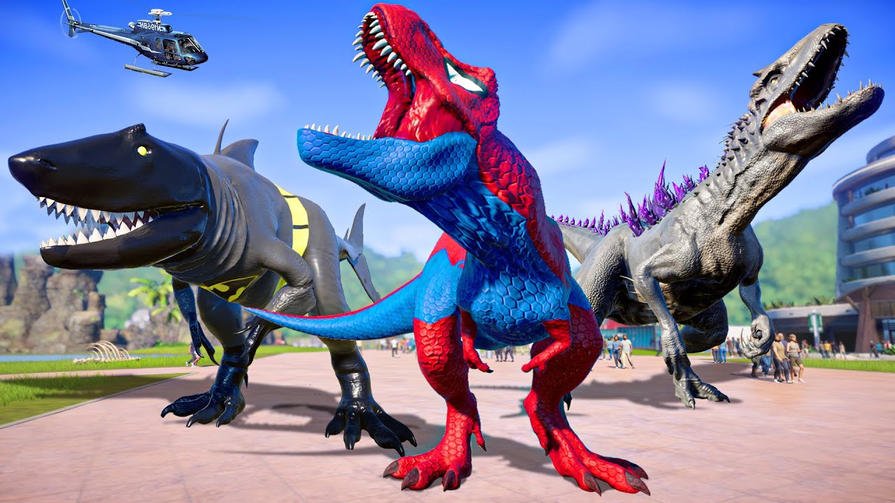 Khủng long siêu nhân nhện T-REX với WOLVERINE, JOKER, GODZILLA, SHARK, VENOM đại chiến khung log