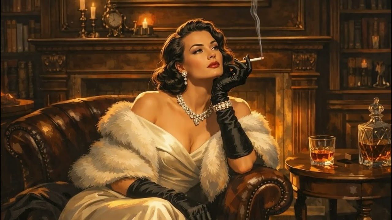 Late Night Smoke & Jazz • 1930s Fireplace Relaxing
