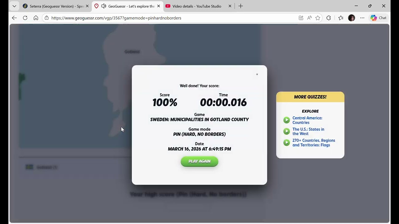 Seterra (Geoguessr Version) Sweden: municipalities in Gotland County (Web) In 0.001 (IGT) (NBPH)