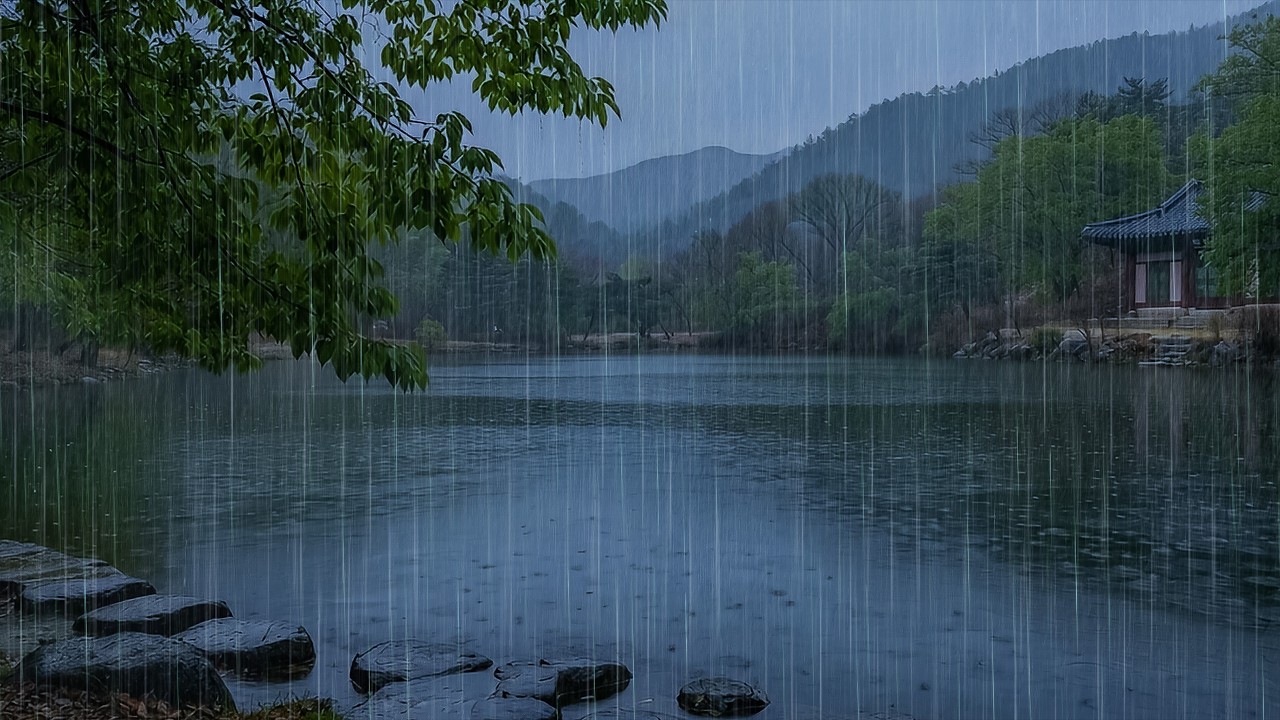 Ease Stress & Anxiety with Light Rain on Forest Lake | Deep Sleep Rain ASMR