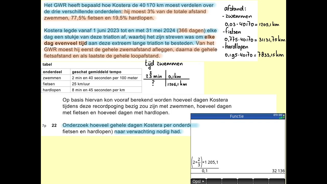 2025-II Recordpoging triatlon (vraag 22) VWO wiskunde A