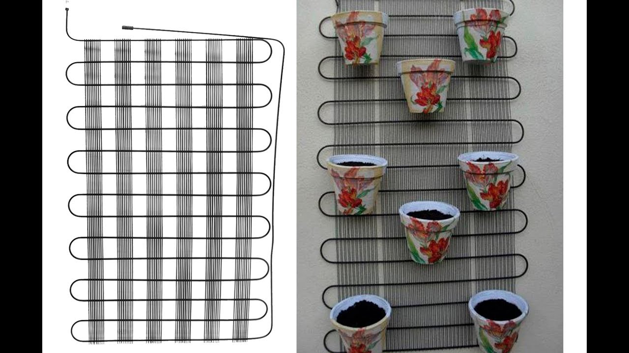 Suporte para vasos de flores feito com condensador de geladeira.(grade traseira da geladeira)