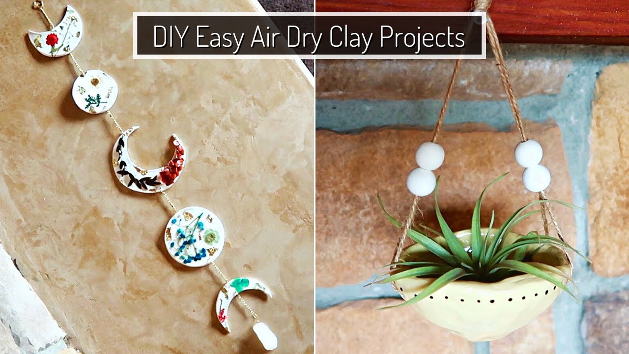 DIY Air Dry Clay Ideas | Clay Planter & Clay Moon Phase Wall Hanging