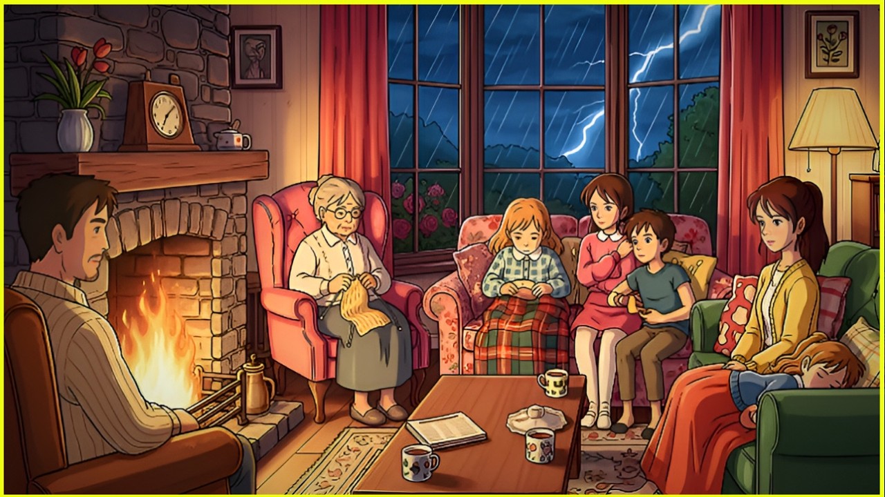 Studio Ghibli Style | A Thunderstorm Evening in an English Country Cottage 🧶🌹 | Animation Video