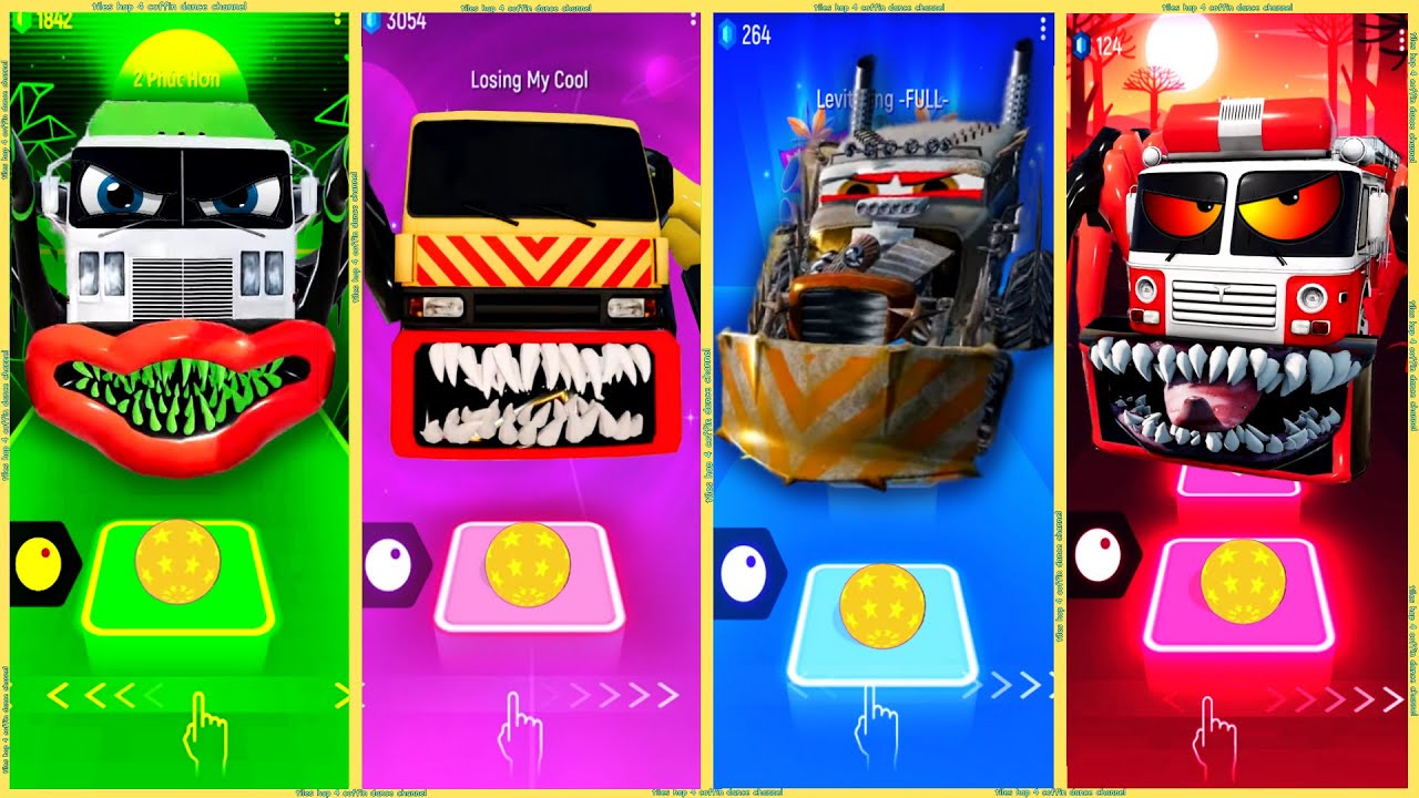 coffin dance - Garbage truck eater 🆚 Tow truck eater 🆚 Apocalypse truck 🆚 Fire truck | Tiles HOP 👑🚒