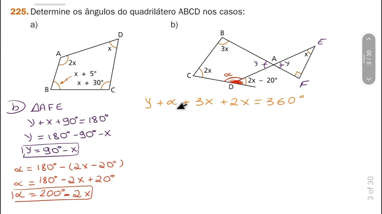 225-Determine os ângulos do quadrilátero ABCD nos casos:
