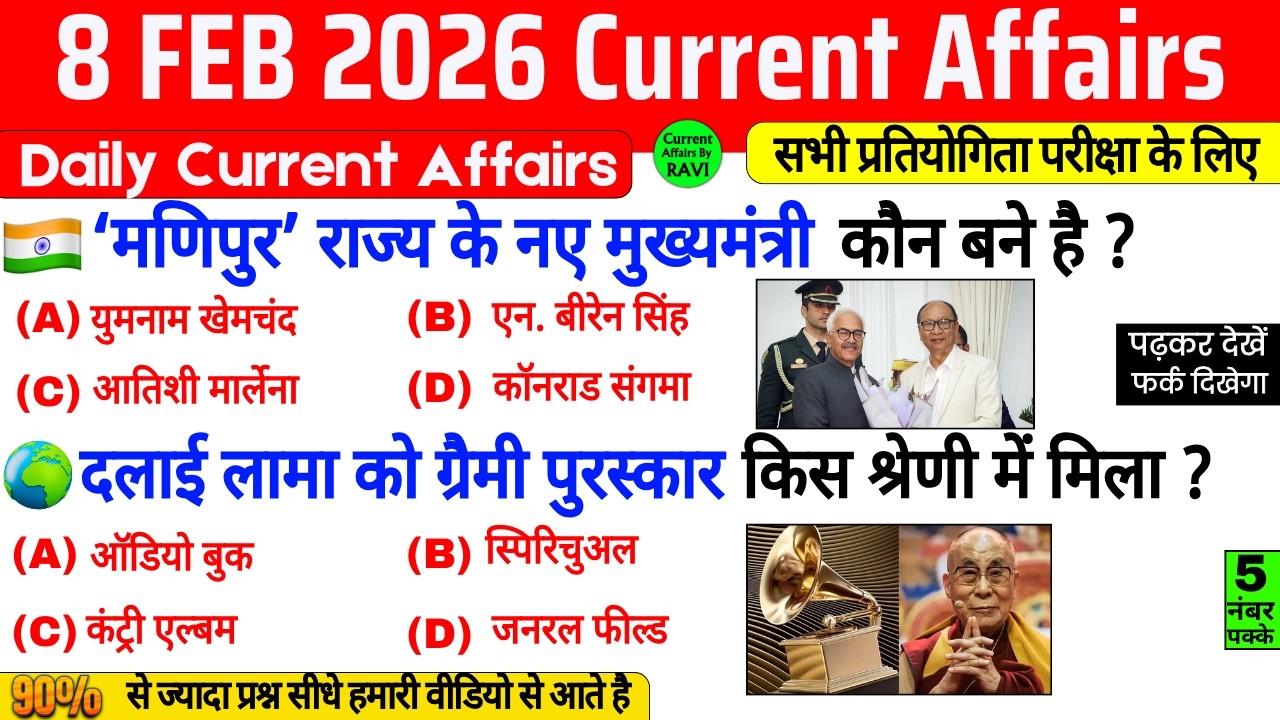 8 February 2026 Current Affairs | Current Affairs Today | Current GK SSC Railway UPSC BPSC POLICE