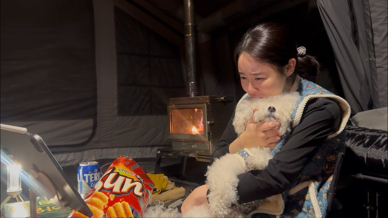 강아지랑 숲속에서의 하룻밤 | 60kg 에어텐트 안에서 집밥 메뉴 먹방 ♥️