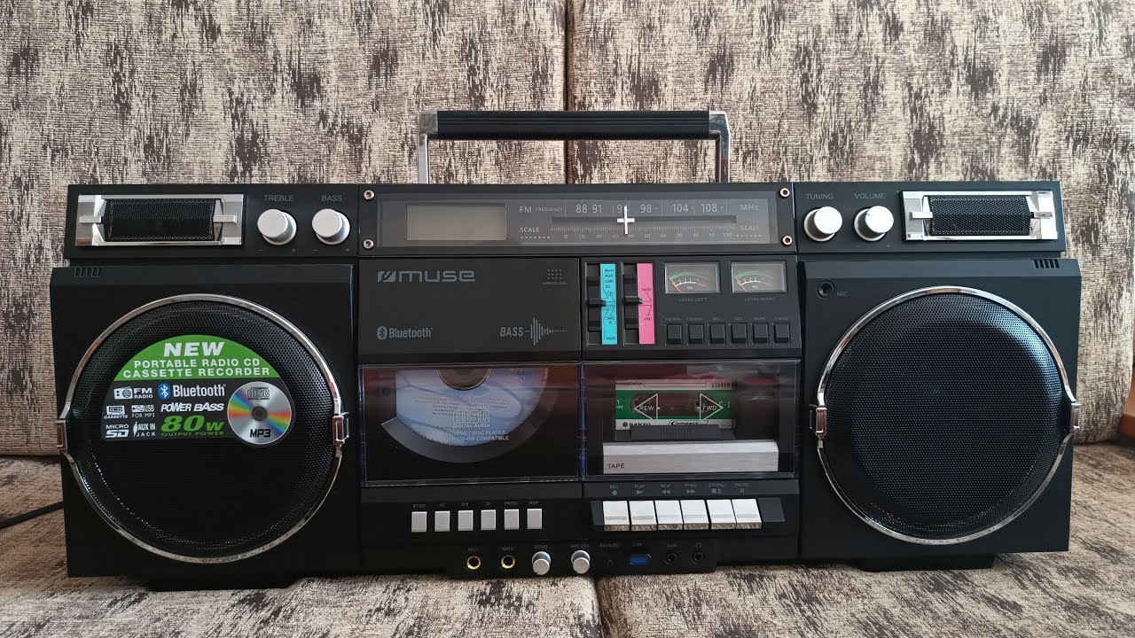 MUSE M-380 GB Retro Boombox with Radio, Tape, CD, USB, Micro SD, Bluetooth, Aux, Mic
