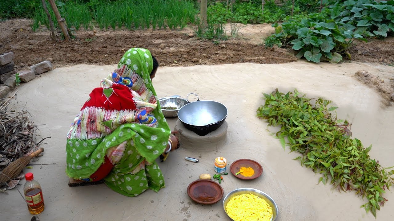 Recipe for Clean Blood- NEEM POTATO Fry prepared by my Mother | Village Food