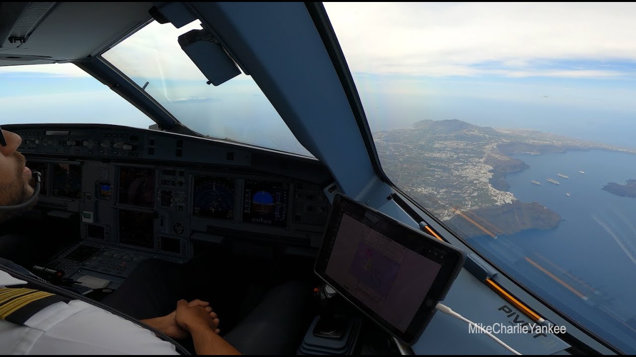 Airbus A321 NEO landing in SANTORINI (Cockpit View)