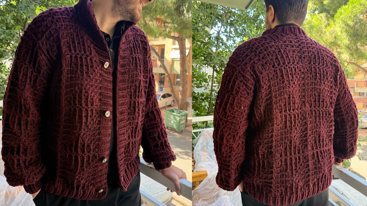 ❄️ Готовьтесь к зиме ✨ Мужской кардиган с квадратными мотивами крючком 