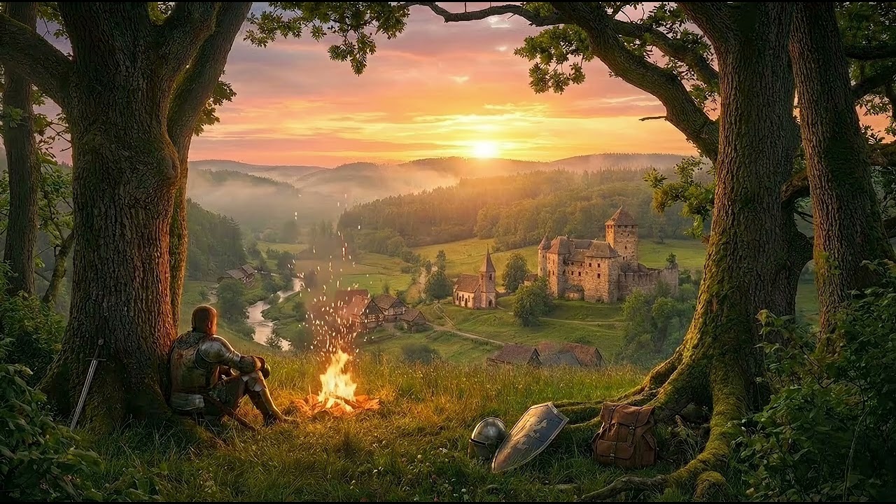 Silent Knight: Sunset River Valley (1 Hour) 🌅 | Medieval Relaxing Ambience for Anxiety Relief