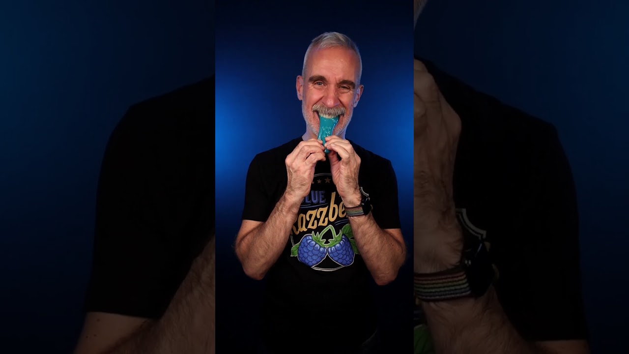 Weird Blue Raspberry candy ASMR: Giant ICEE Gummy, Brain Bitz Chew Bar