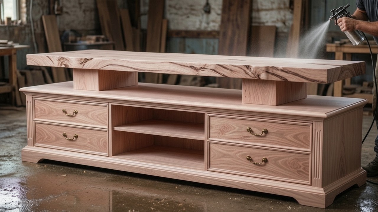 The Complete Woodworking Process from A to Z - Designing a Sturdy TV Stand with Unique Curves