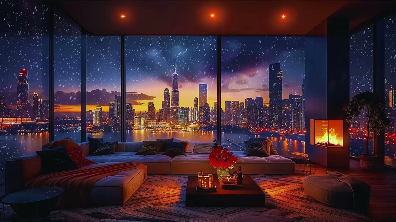 1 Hour Cozy Snowy City Ambience ❄️ Winter Focus & Relax