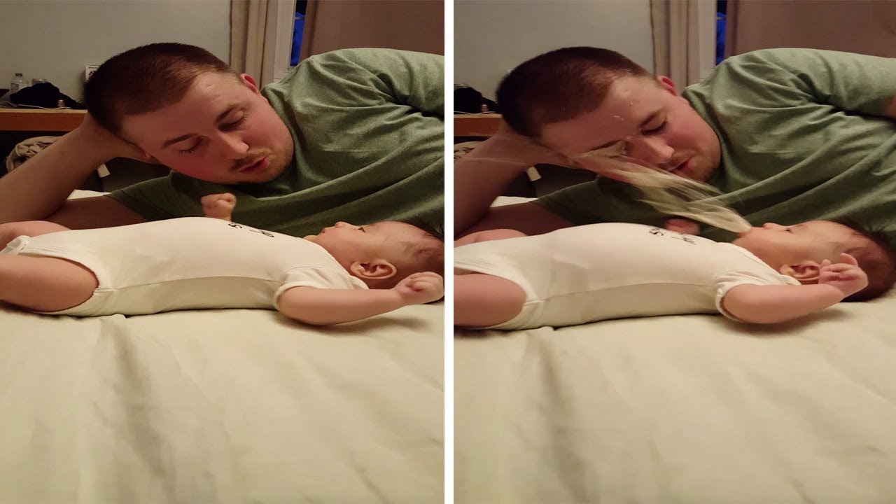 Ребенок блеванул на ничего не подозревающего отца