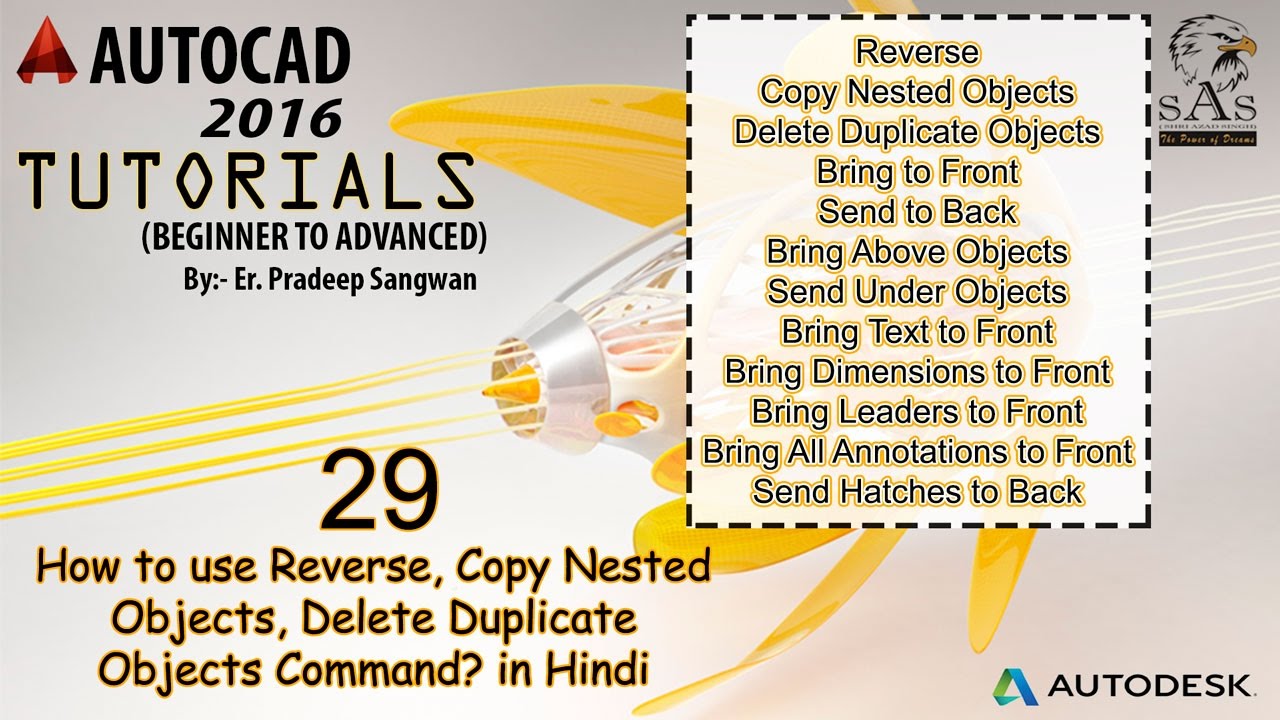 Autocad 2016 – 29. How to use Reverse, Copy Nested Objects, Delete Duplicate Objects Command?