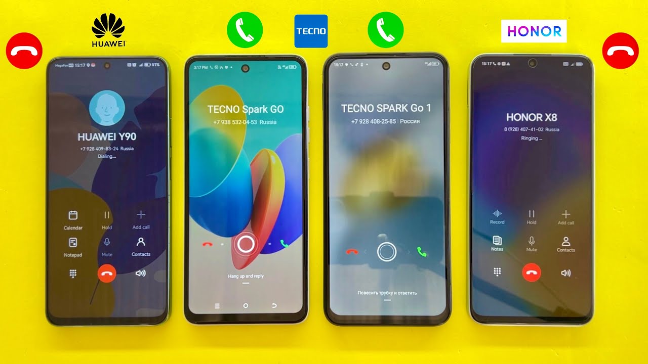 Incoming Call TECNO Go 1 Vs TECNO Go 2024 | Outgoing Call HONOR X8 & HUAWEI Y90 