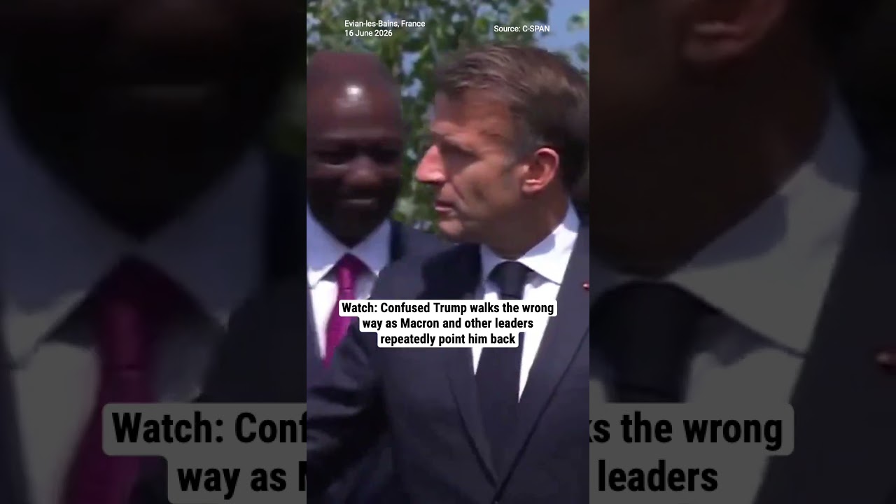 Watch: Confused Trump walks the wrong way as Macron and other leaders repeatedly point him back