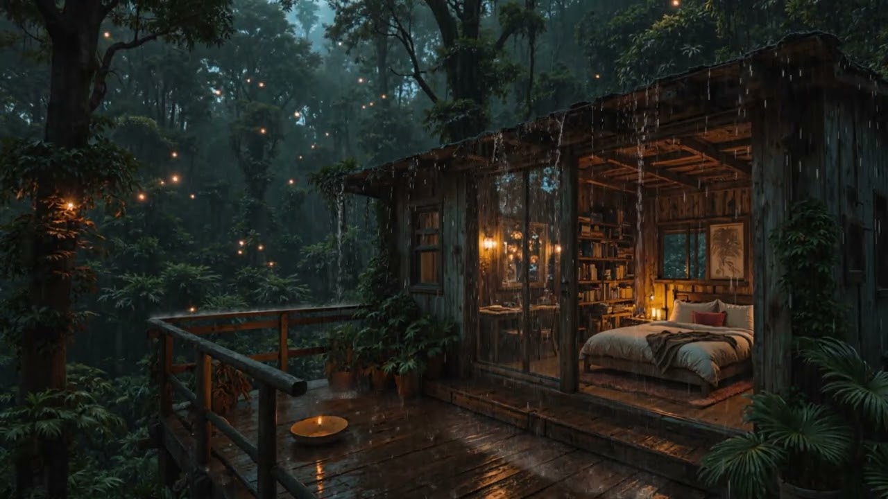 Rainy Night at a Woodland Cabin 🌧️ | 8 Hours Deep Rest Ambience (4K – No Ads)