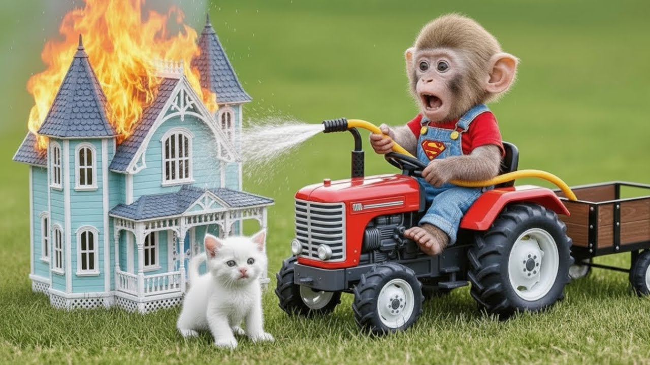 Baby Monkey Bibo and Kitten Start Over: Rebuild a New Home After the Fire 🐒🐱🔥🏡