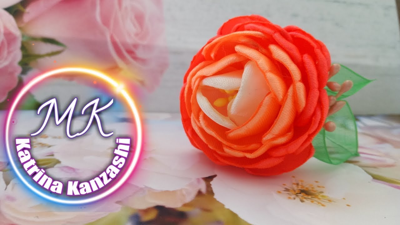 Красивые цветы из атласной ленты / Lindas flores de fitas de cetim.