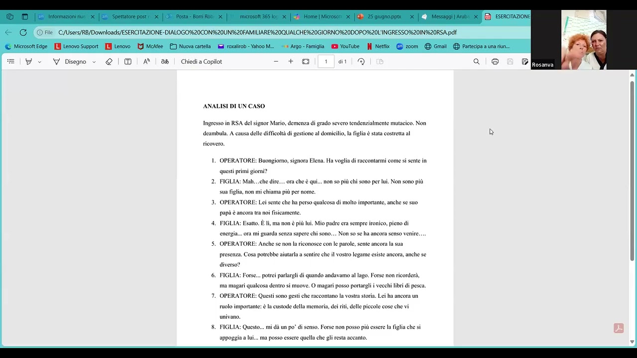 webinar del 25 giugno sul senso di perdita dei familiari rispetto al ricovero in RSA