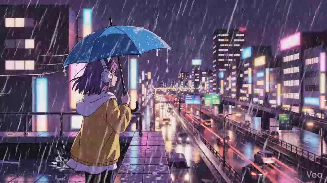 Peaceful Rainy Night 🌧️ Japanese Neon City Lofi
