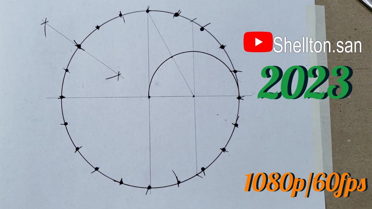 Traçado flange de 10 e 20 furos com fórmulas e compasso - Decágono polygons