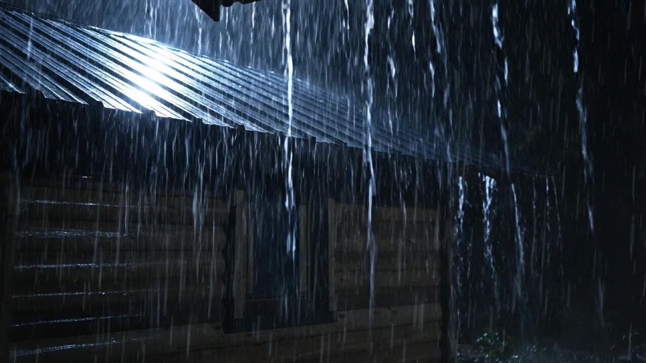 Heavy Rain on Metal Roof at Night 🌧️ Dark Modern Cabin Ambience for Deep Sleep & Anxiety Relief
