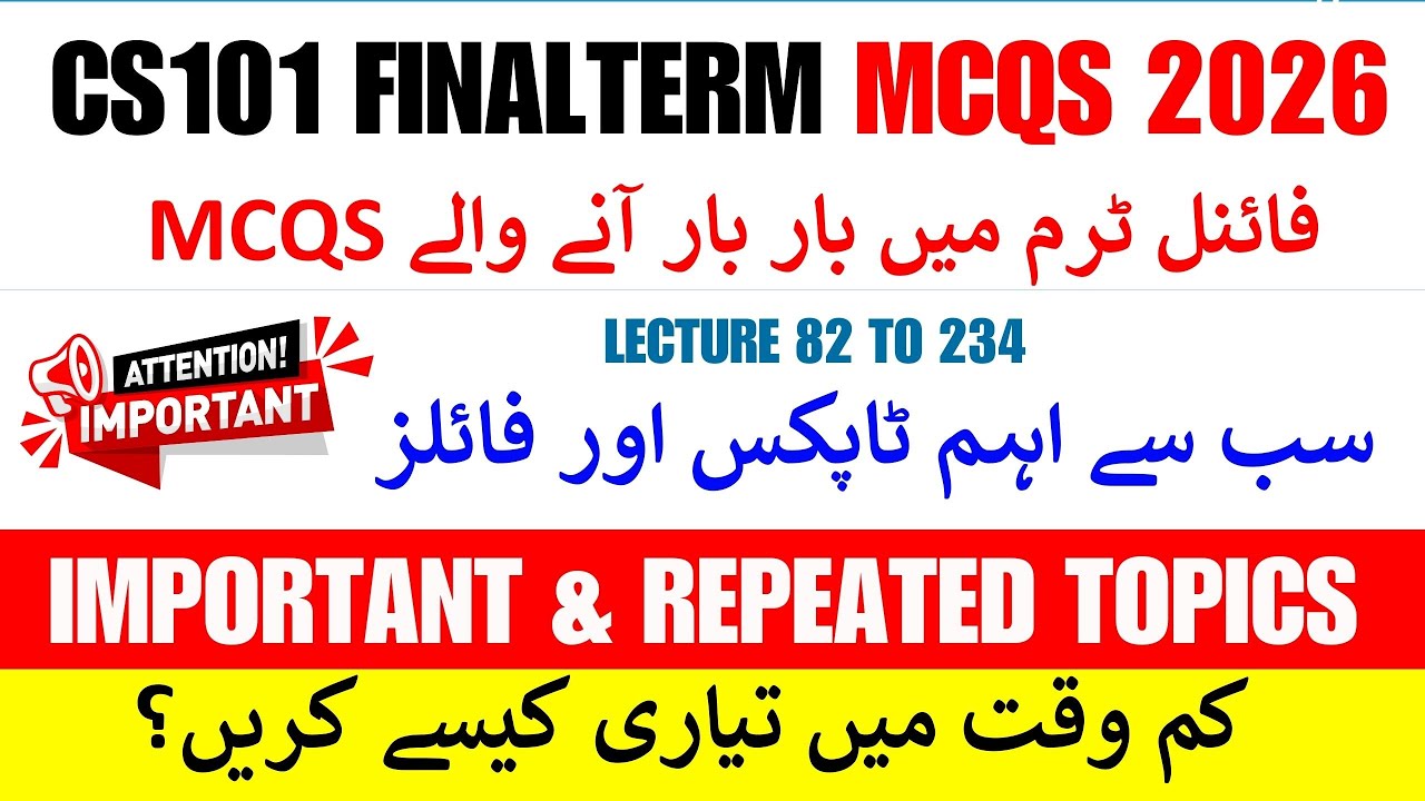 Cs101 Most Important MCQS For Final Term 2026 | Repeated TOPICS| cs101 final term preparation 2026