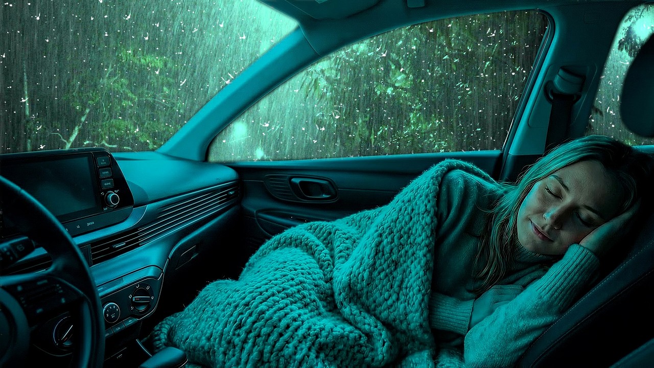 Diga Adeus à Insônia em 3 Minutos com Chuva Pesada e Trovões no Teto do Carro Aconchegante à Noite