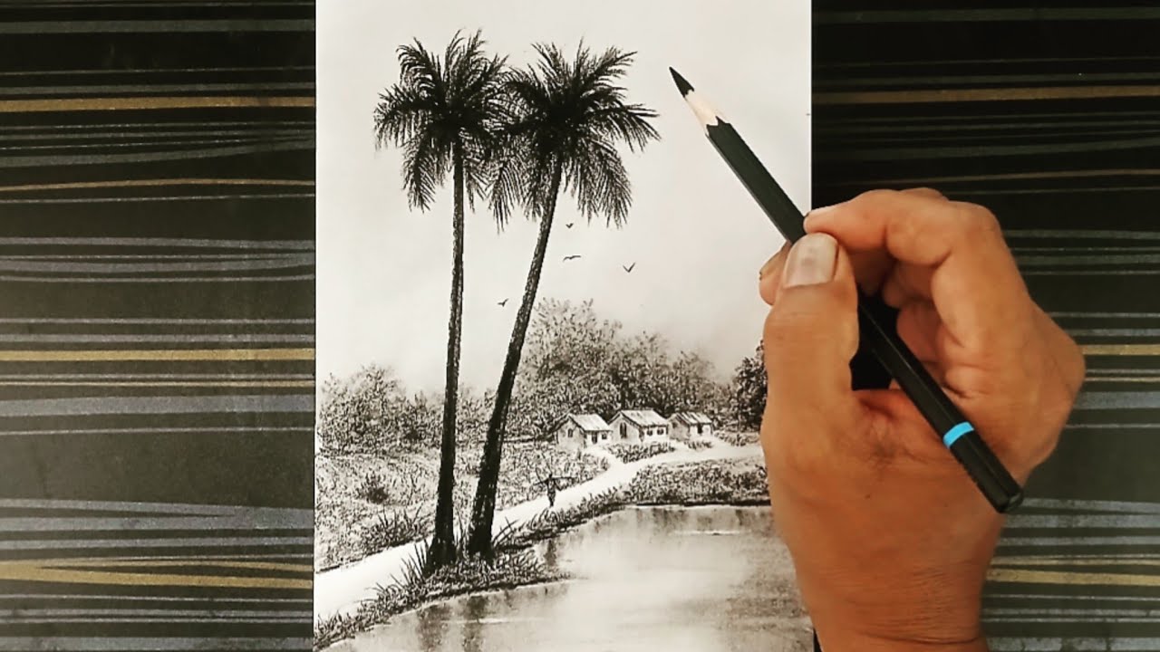 A Village Landscape Scenery Drawing by Pencil in Easy Ways.