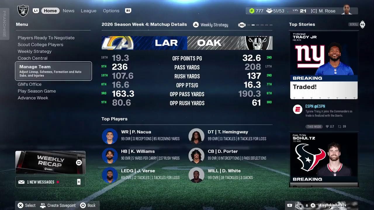 Madden NFL 26 franchise mode.Oakland Raiders. Year two. 😘🥰🥰