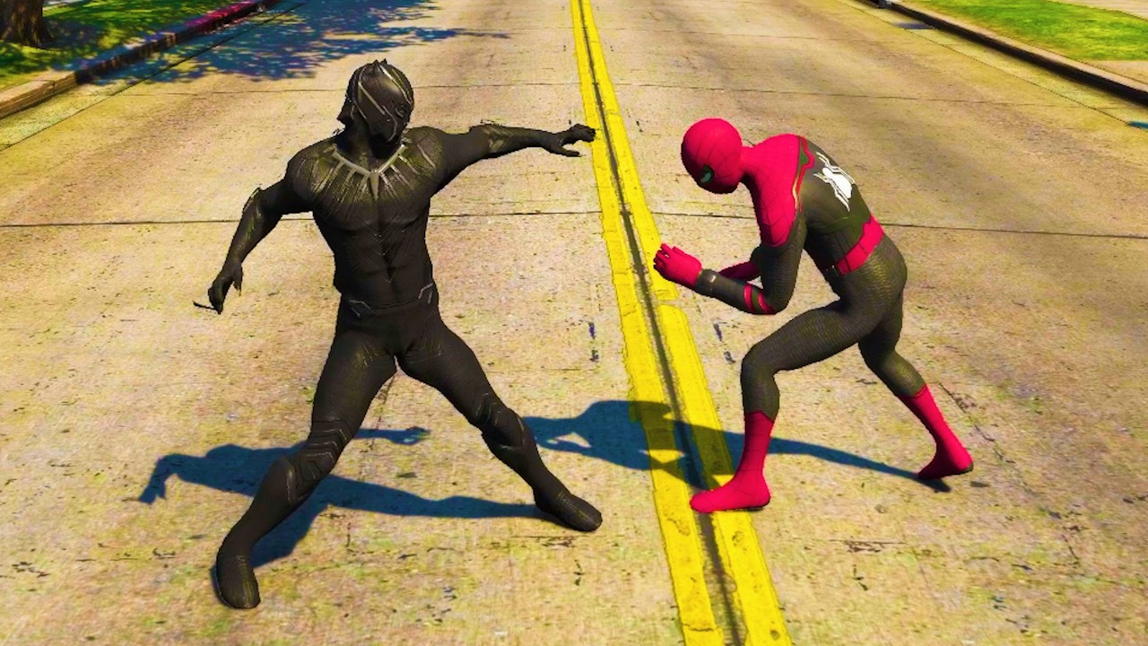 GTA 5 Ultimate Graphics Mod Black Panther VS Spiderman Fight 2