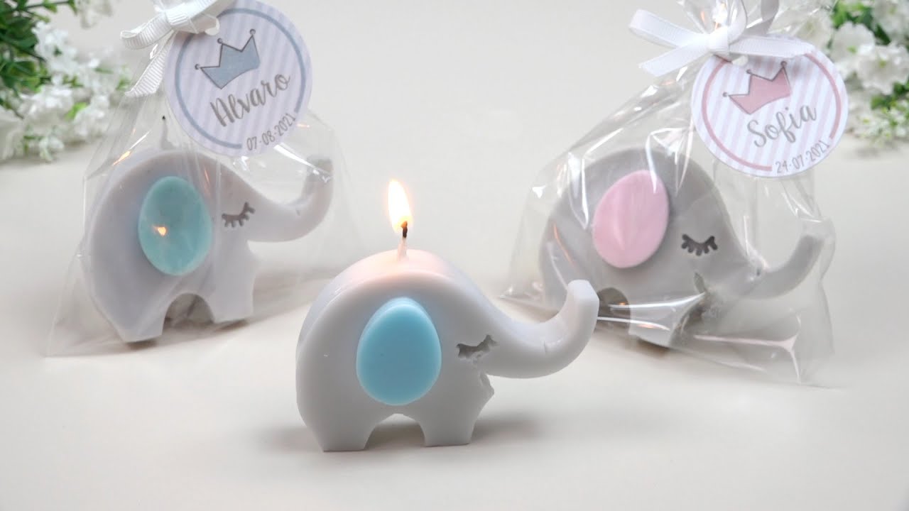 Velas para bautizo con formas elefante