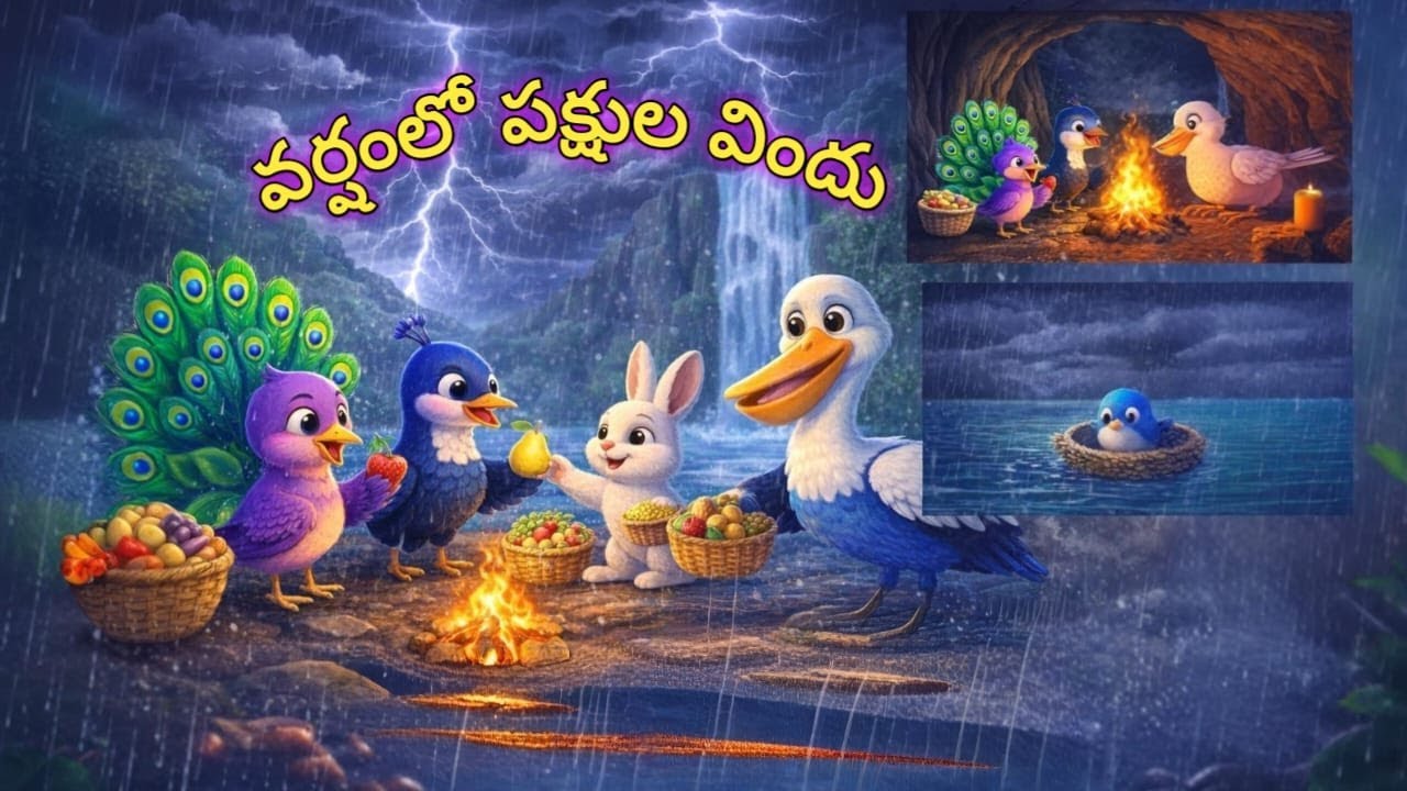 వర్షంలో పక్షుల విందు - Bird's Picnic in the Rain #cartoonforkids #birds #birdstory #viral #video