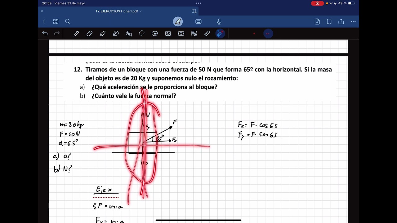 Fuerzas oblicuas sin fuerzas de rozamiento en plano horizontal