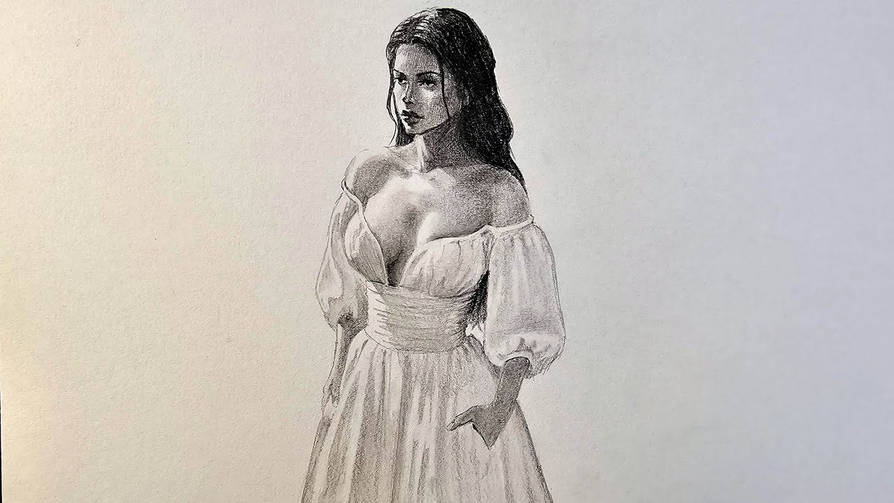 How To Draw A Girl In A Dress With Pencil Drawing Lesson