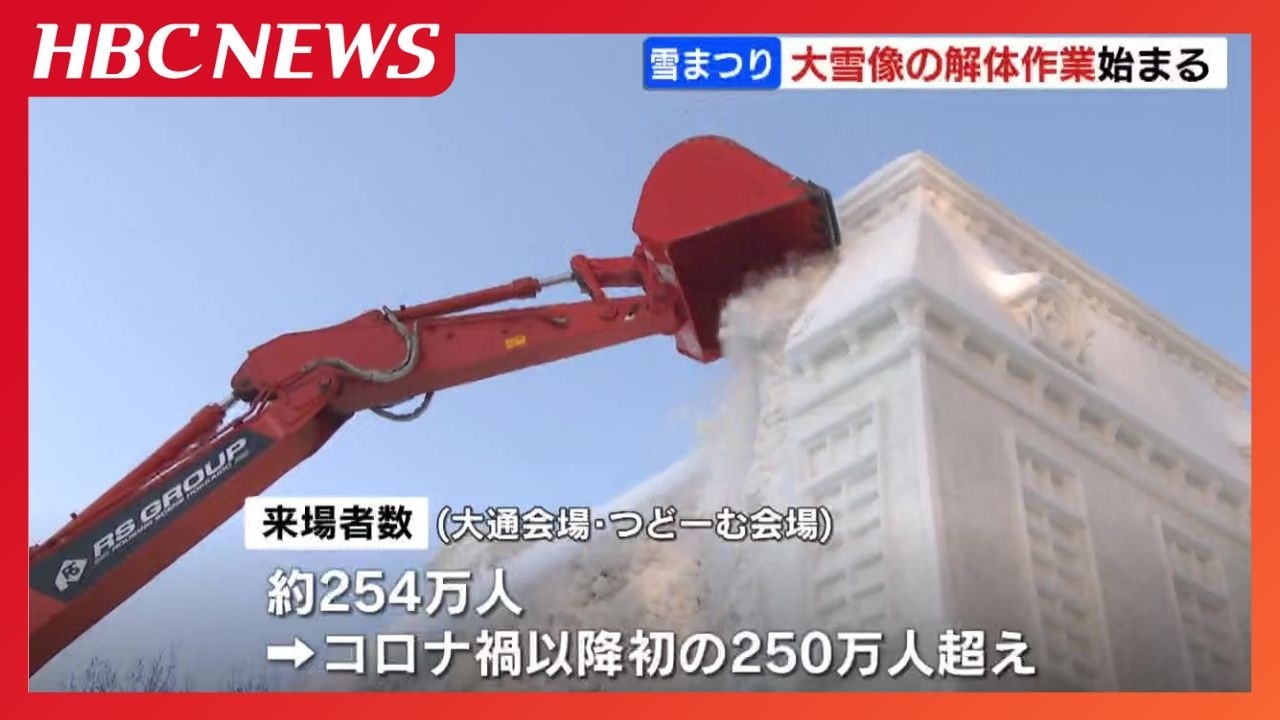 さっぽろ雪まつり閉幕、大雪像の解体始まる　観光客「なくなるはかなさ」惜しむ声も　来場者はコロナ禍以降最多の254万人0212 昼 大雪像解体