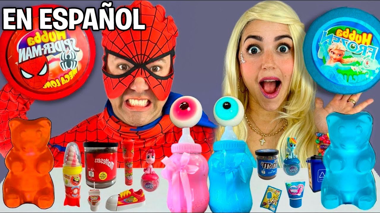 Mukbang Giant Blue Food vs Black Food Challenge 핑크 푸드 챌린지 - 주먹밥 교촌 허 치킨먹방 SpiderMan Hulk Frozen Elsa