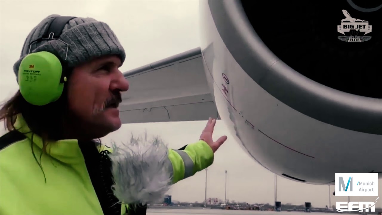 Airside at Munich Airport with Lufthansa A380 push-back