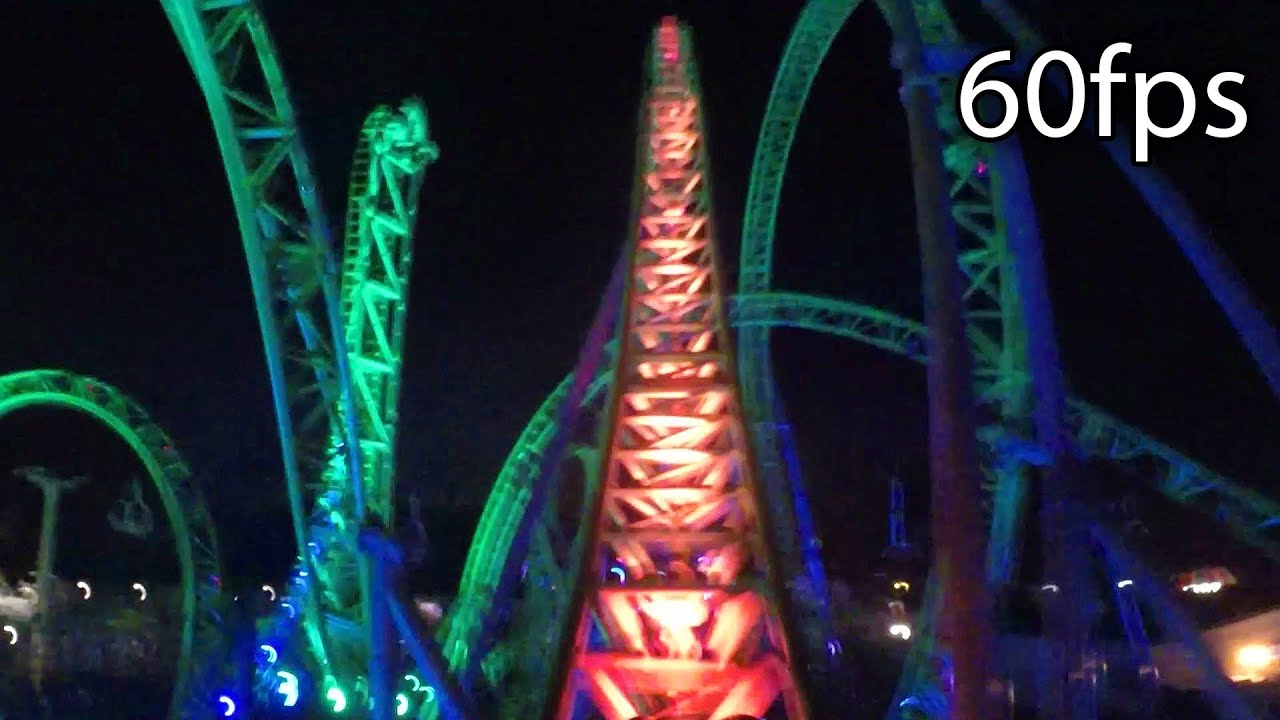 The Monster at night front seat on-ride HD POV @60fps Adventureland Iowa