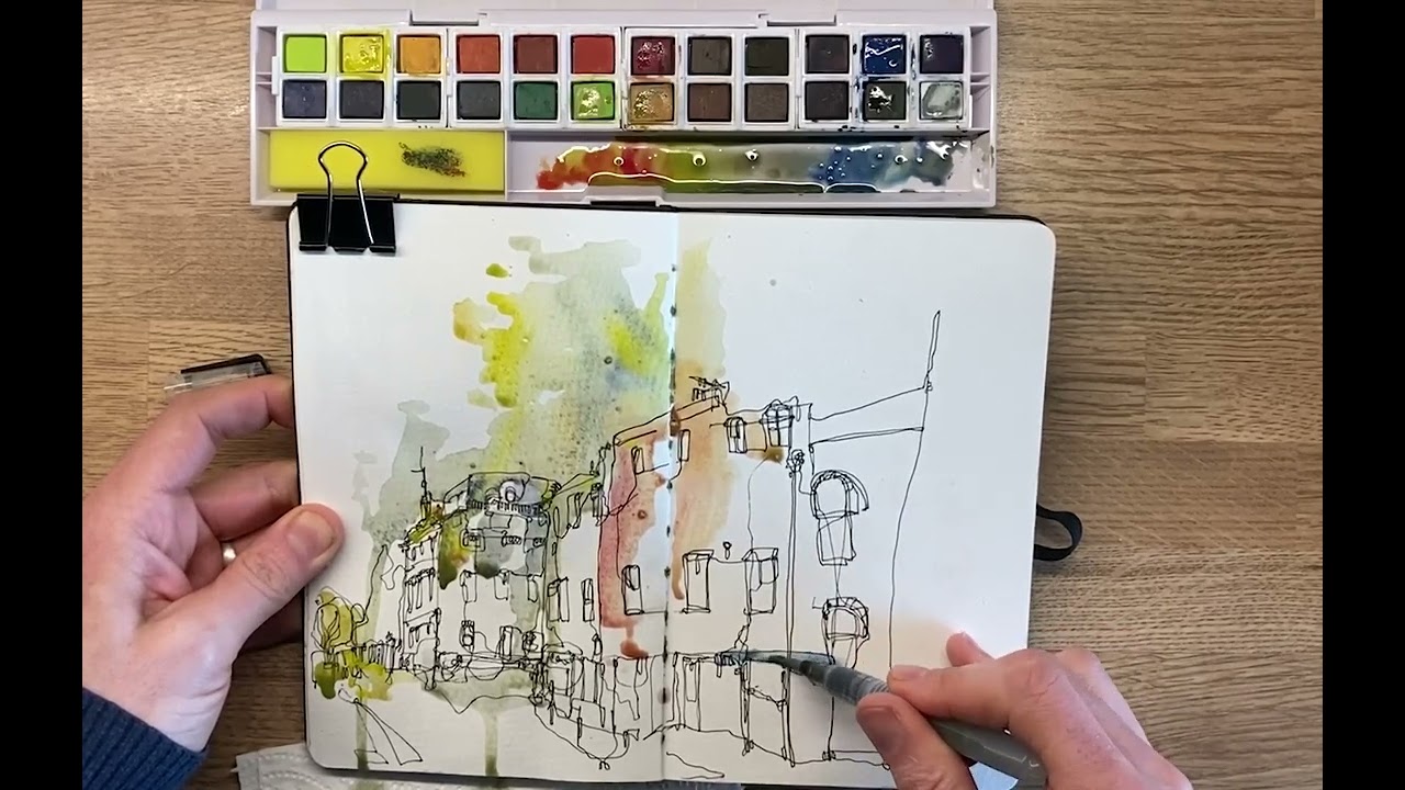 Adding watercolour wash to my urban sketch